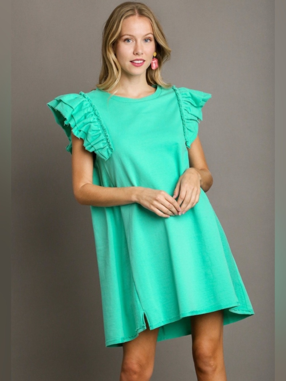 Umgee Ruffled Dress in Mint Green